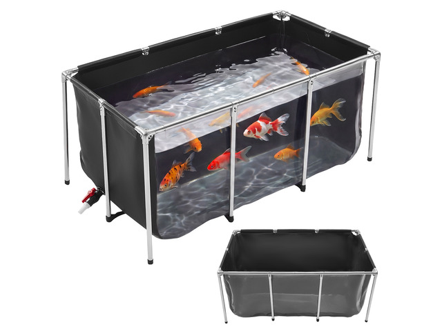 VEVOR Canvas Fish Pond 200 Gal Above Ground Fish Pond Black PVC Koi Tank, Rectangular Goldfish Tank with Clear Viewing Panel, Stainless Steel Frame...