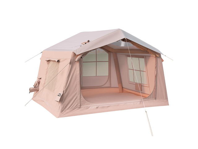 VEVOR Inflatable Tent for Camping 2-4 Person Blow Up Tent with Pump Beige, for Family Outdoor Glamping, Waterproof 420D Oxford, Easy Setup Air...