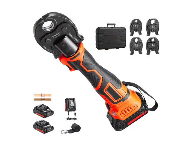 VEVOR 18V Electric Press Tool for 1/2', 3/4', 1', 1-1/4' Copper Pipes, 24KN Compact Pipe Crimping Tool Kit, Compatible with ProPress - with 4 VUS...