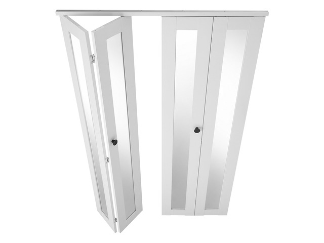 VEVOR Bifold Closet Door 4-Panel, 48' (Four 12') x 80', Full-Length Mirrored Bifold Barn Door with Metal Hardware Kit & Sturdy Composite Frame,...