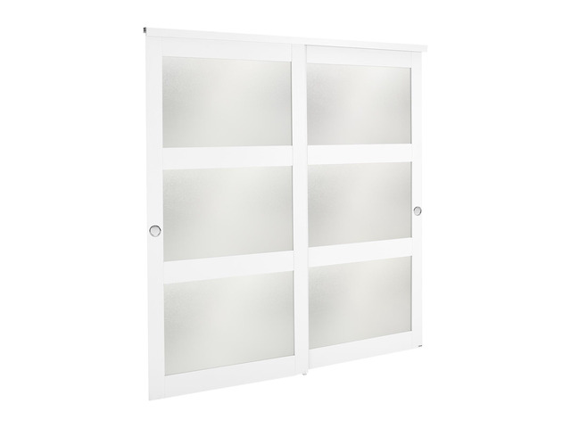 VEVOR Sliding Closet Doors, 72' (Double 37') x 80', 3-Lite Frosted Glass Bypass Sliding Doors with Hardware Track Kit & Floor Guide, Modern Stylish...