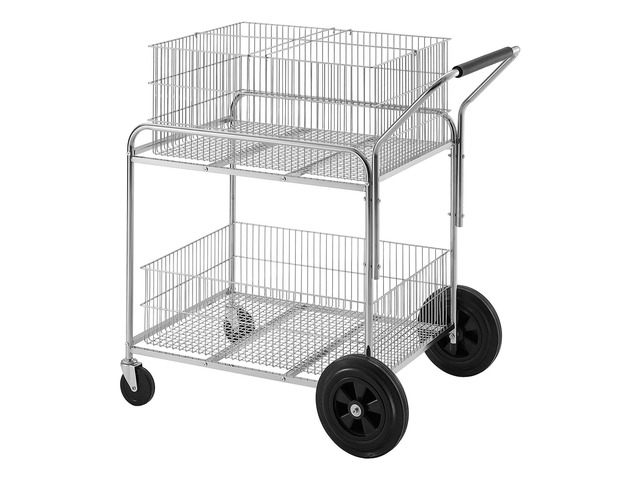 VEVOR Rolling File Cart 2-Tier Mobile Wire Mail Cart with Lockable Wheels, for Office Records Room, Heavy-Duty File Folder Organizer Utility Wagon,...