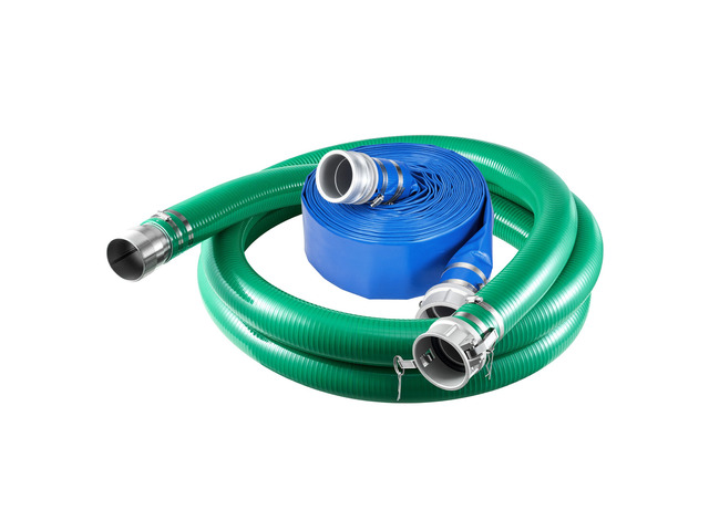 VEVOR 3' Suction Hose Kit 65' Blue PVC Backwash 20' Green Suction Hose, for Swimming Pools Water Pumps, Ready-to-Use Setup, with Round-Hole...
