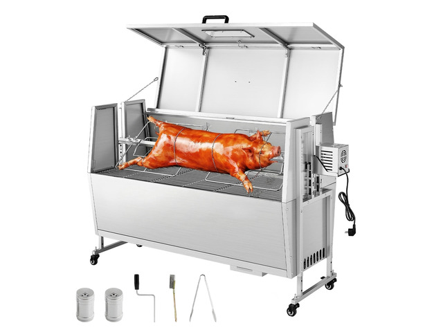 VEVOR Rotisserie Grill 38W BBQ Outdoor Pig & Lamb Spit Roaster, Charcoal Spit Roaster with 132 LBS Capacity, Wheels & 4-Level Height, Stainless...