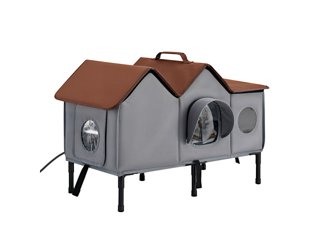 VEVOR Elevated Heated Cat House 35W Insulated Kitty Shelter with Heated Pad, for Indoor Outdoor Winter Use, Double-Door & Private Side Curtain,...