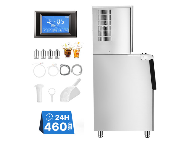 VEVOR Commercial Ice Maker Machine 460 Lbs/24H Ice-Making Stainless Steel, for Bar Cafe Restaurant Business, Ice Ready in 15 Mins, Freestanding...