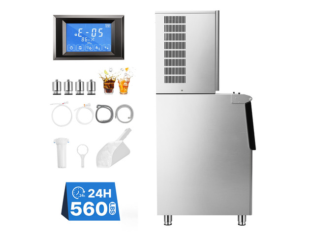 VEVOR Commercial Ice Maker Machine 560 Lbs/24H Ice-Making Stainless Steel, for Bar Cafe Restaurant Business, Ice Ready in 15 Mins, Freestanding...