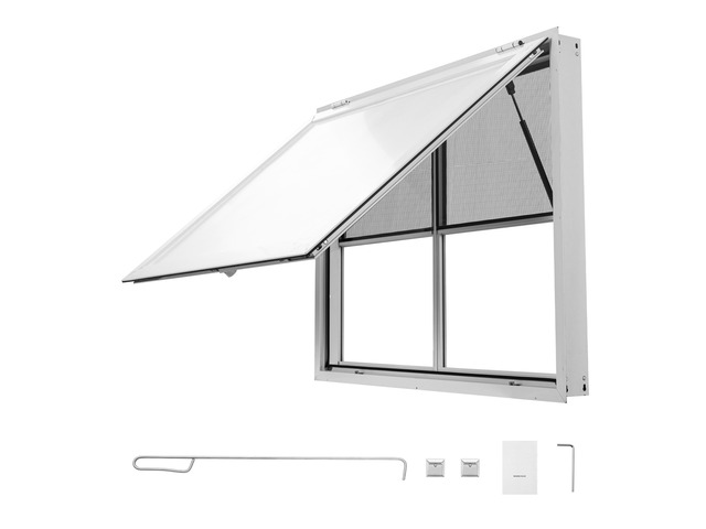 VEVOR Concession Window 48x36 in Aluminum Alloy Service Window, for Food Truck, Up to 85 Degrees Stand Serving with 2 Fixed & 2 Sliding Windows,...