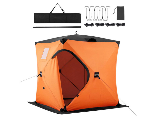 VEVOR Pop Up Ice Fishing Tent 1-2 Person 60 x 60 x 69 in Insulated Shelter, for Winter Fishing, 25 sq ft Area, 600D 4-Layer Fabric, Portable...