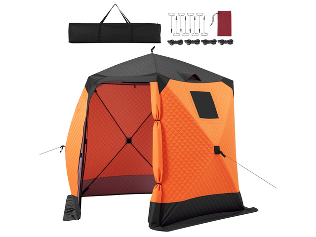 VEVOR Pop Up Ice Fishing Tent 4-6 Person 96 x 96 x 85 in Insulated Shelter, for Winter Fishing, 40 sq ft Area, 600D 4-Layer Fabric, Portable...
