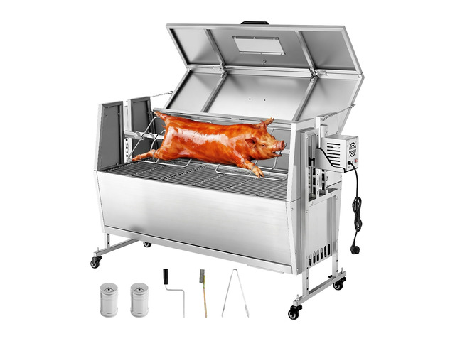 VEVOR Rotisserie Grill 38W BBQ Outdoor Pig & Lamb Spit Roaster, Charcoal Spit Roaster with 132 LBS Capacity, Wheels & 4-Level Height, Stainless...