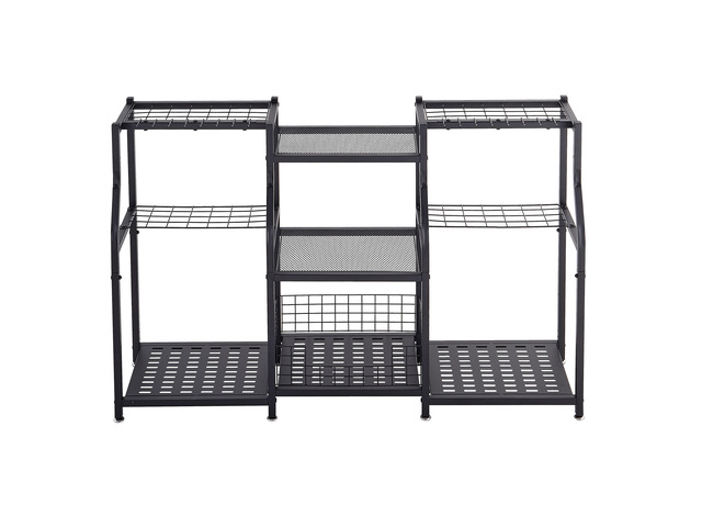 VEVOR Garden Tool Organizer, 3-Tier High-Capacity Metal Garage Storage Rack, for Rakes/Shovels/Brooms, Yard Utility Tool Holder for...