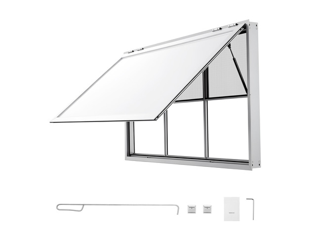 VEVOR Concession Window 64x40 in Aluminum Alloy Service Window, for Food Truck, Up to 85 Degrees Stand Serving with 3 Fixed & 3 Sliding Windows,...