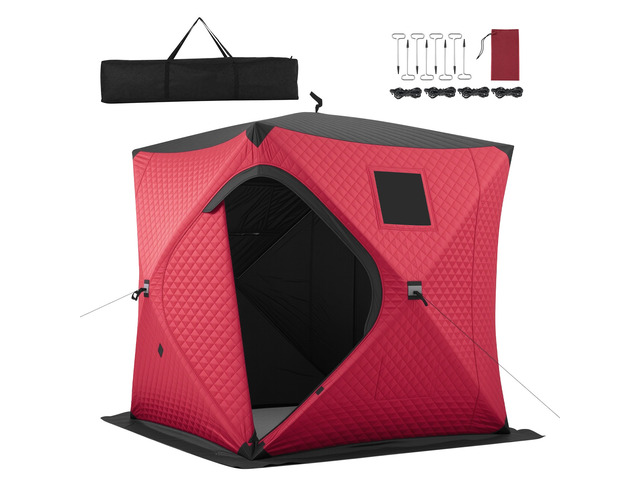 VEVOR Pop Up Ice Fishing Tent 3-4 Person 71 x 71 x 79 in Insulated Shelter, for Winter Fishing, 34 sq ft Area, 600D 4-Layer Fabric, Portable...