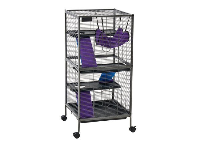 VEVOR Metal Small Animal Cage 44.5'H 4-Tier Rolling Ferret Cage On Wheels, 0.55' Wire Spacing Large Cages with Hammock, Ramps, Tray & Doors for...