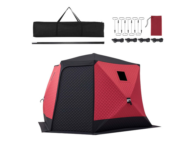 VEVOR Pop Up Ice Fishing Tent 6-8 Person 130x130x79 in Insulated Shelter, for Winter Fishing, 73 sq ft Area, 600D 4-Layer Fabric, Portable...