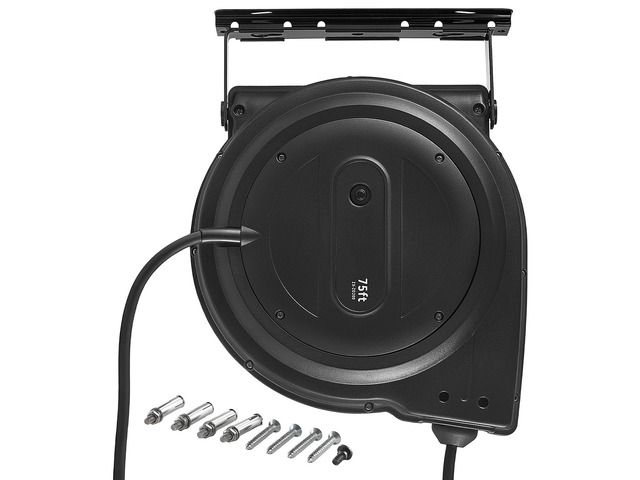 VEVOR Retractable Extension Cord Reel 75FT Heavy Duty 14AWG/3C SJTOW Black, for Ceiling/Wall Mount, 13A Circuit Breaker, Automatic Retractable...