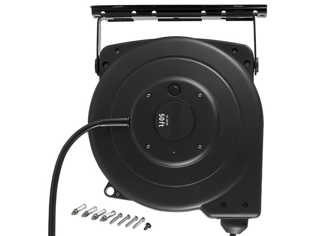 VEVOR Retractable Extension Cord Reel 50FT Heavy Duty 14AWG/3C SJTOW Black, for Ceiling/Wall Mount, 13A Circuit Breaker, Automatic Retractable...