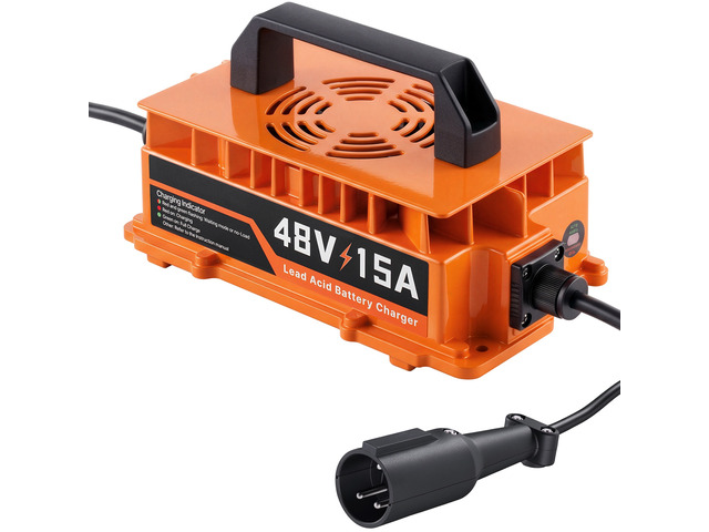 VEVOR Golf Cart Battery Charger 48V 15A Club Car Charger 3-Pin Round Plug, Only for Lead Acid Battery, Aluminum Alloy Shell, Trickle Charging, LED...