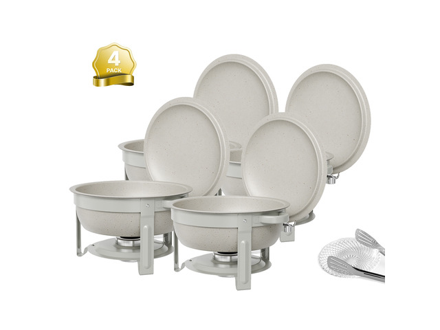 VEVOR 4 Packs Chafing Dishes for Buffet Set, 6QT Stainless Steel Chafer, for Banquet Party Wedding Catering Events, Maifanite-Coated, Round Buffet...
