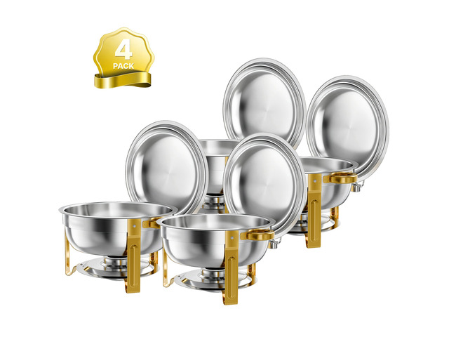 VEVOR 4 Packs Chafing Dishes for Buffet Set, 6QT Stainless Steel Chafer, for Banquet Party Wedding Catering Events, Round Stackable Buffet Servers...