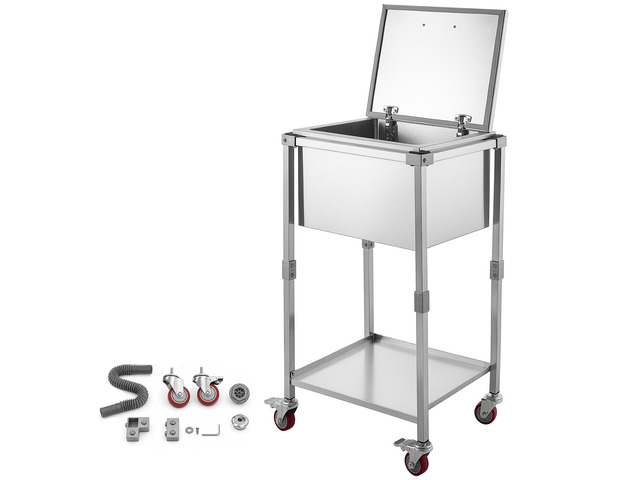 VEVOR Rolling Ice Chest Cooler Cart Stainless Steel Cooling Bin 57.7 Quart, Outdoor Stand Up Cooler Trolley with Wheels, Flip Lid, and Shelf, for...