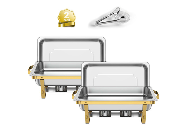 VEVOR 2 Packs Chafing Dishes for Buffet Set, 9QT Stainless Steel Chafer, for Banquet Party Wedding, Rectangle Buffet Server and Warmer, with 1 Full...