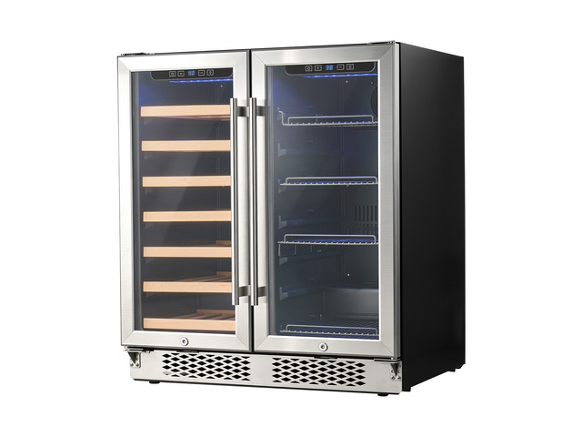 VEVOR 30 in Wine Fridge Beer Cooler Refrigerator 30 Bottle 110 Can Capacity, Home Bar, Double-Door & Dual-Zone Compressor Refrigerators, Built-in...
