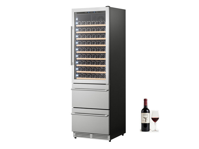 VEVOR 24in Wine Fridge Beer Cooler Refrigerator 108 Bottle 150 Can Capacity, Home Bar, Triple-Door & Dual Zone Compressor Refrigerators, Built-in...