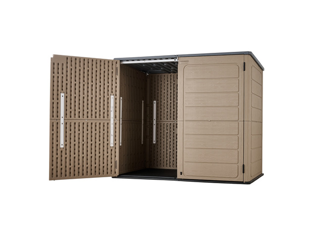 VEVOR Outdoor Storage Shed 48 Cu Ft Horizontal Resin Storage Cabinet Brown, for Garage, Backyard Patio Accessories and Garden Tools, Waterproof...