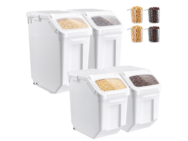 VEVOR Rice Storage Container 4 Pack 24lbs/3.96Gal x 2 + 32lbs/5.28Gal x 2, for Kitchen Pantry, 15Lx2 + 20Lx2 Dog Food Dispenser, Grain Cereal Flour...