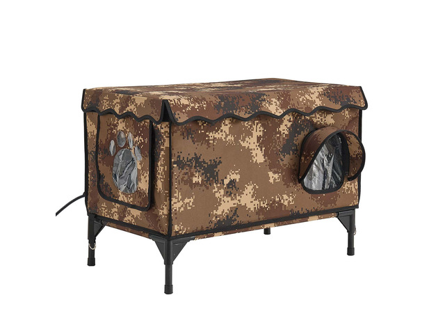 VEVOR Elevated Heated Cat House 25.4W Insulated Shelter with Heated Pad, for Indoor Outdoor Winter Use, 2-Door & Private Side Curtain, Waterproof...