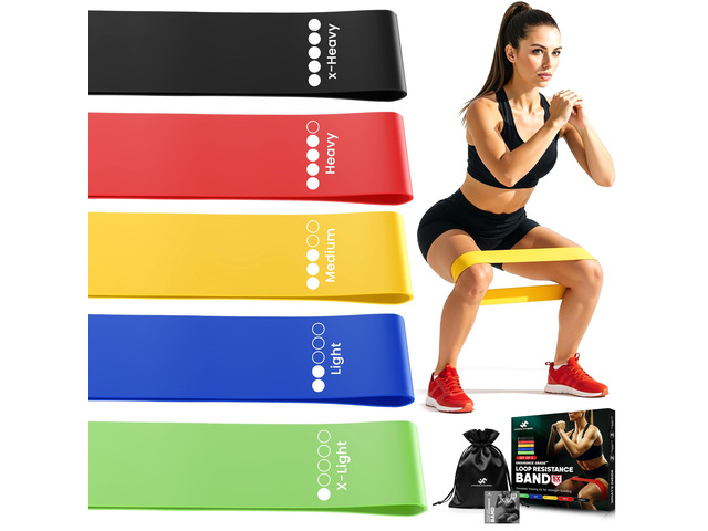 Loop Resistance Bands Set of 5 for Exercise & Strength Training 5 resistance levels Yoga and Pilates training Strength and mobility exercises...
