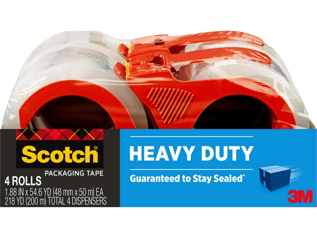 Heavy Duty Shipping Packing Tape, Clear, Shipping and Packaging Supplies, 1.88 in. x 54.6 yd., 4 Tape Rolls with 4 Dispensers High Performance...