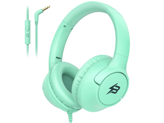 Kids Headphones Wired with Microphone, 3.5 Cord 85/94dB Volume Limit, Green Wired Over Ear Headphones for Kids Boys Toddler, Foldable Plug in...