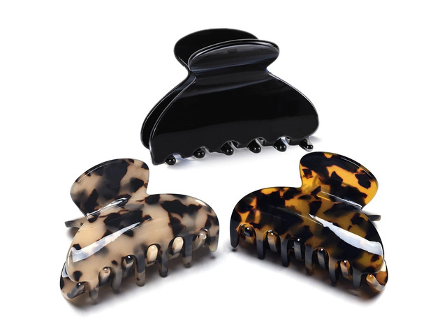Medium Claw Hair Clips for Women Girls Tortoise Hair Jaw Clips Celluloid Hair Claw Clamps Leopard Print Hair Clasp 3 Pack