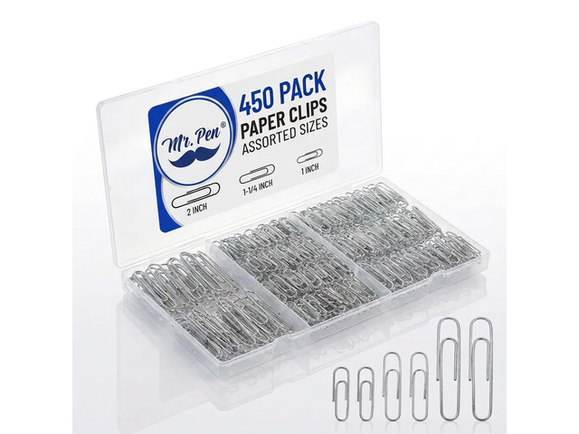 Silver Paper Clips, 450 pcs, 1', 1-1/4', 2' Zinc Galvanized Silver Paper Clips with Storage Box, Large and Small for Office, School, DIY, Binder...