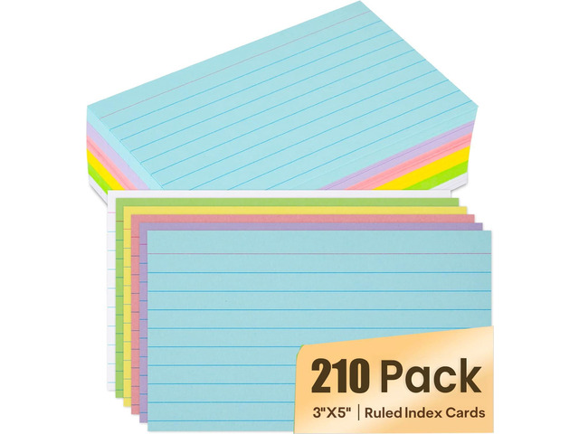 Index Cards 3x5, Ruled Flash Cards for Studying, Colored Note Cards Study Cards, 210 pcs Flashcards for Office and School Suplplies