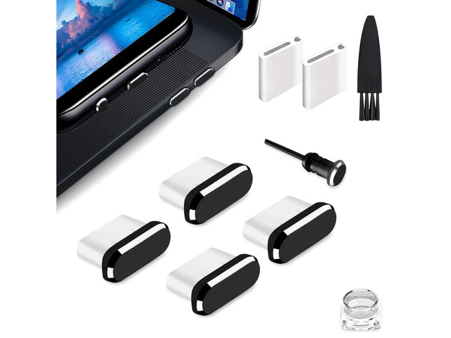 Fanoshon USB C Dust Plug, Type C Dust Cover Charging Port Cap 4 PCS with Cleaning Brush Black, Compatible with iPhone 17 16 15 Pro Max Plus Samsung...