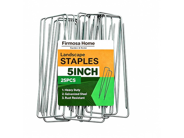 5 Inch Landscape Staples, 25 Pack Heavy Duty Galvanized U-Shaped Garden Stakes & Sod Pins for Weed Barrier, Landscape Fabric, Irrigation Tubing,...