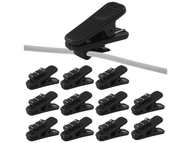 Earphone Wire Clips, 12 Pack, Black Durable Microphone Mount, Clothing Clips for Headset Cords, Ideal for Phone, Earphones, and Walkie-Talkies