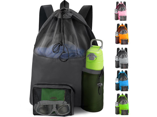 Mesh Swim Bag Beach Drawstring Backpack, Waterproof Gym Bags for Women and Men, Large Pool Bag Swimming Gear for Swimmers