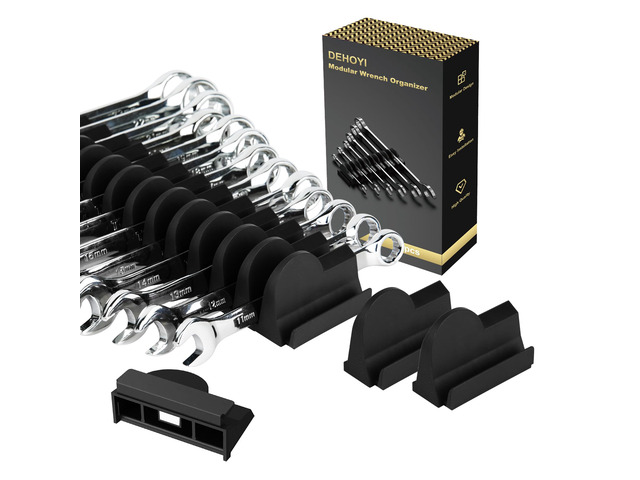 48 pcs Premium MAGNETIC Modular Wrench Organizer System- Wrench Rack with Metric & SAE Labels, Tool Storage Holder. Gift for mechanics (Black)