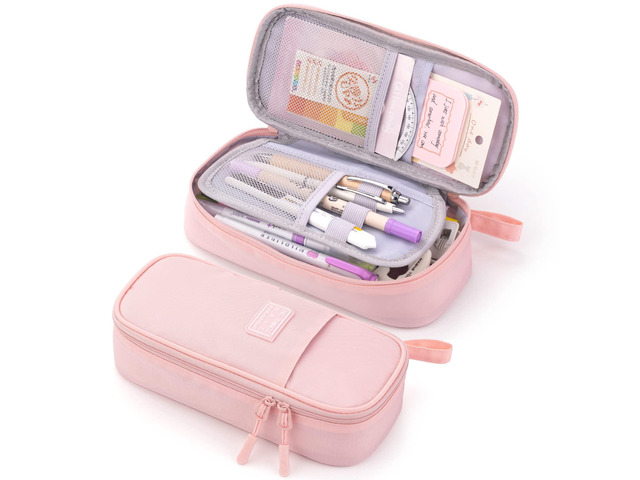 Durable Pencil Case Big Storage Pen Pouch Bag for School Supplies Office College Teen Girls Adults, Pink