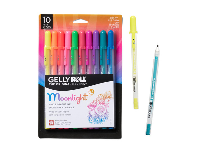 Gelly Roll Moonlight 10 Gel Pens, Assorted Bright, 10 Pack Bold Point Ink Pen for Journaling, Art & Drawing, Opaque Ink Pops on Light & Dark Paper,...