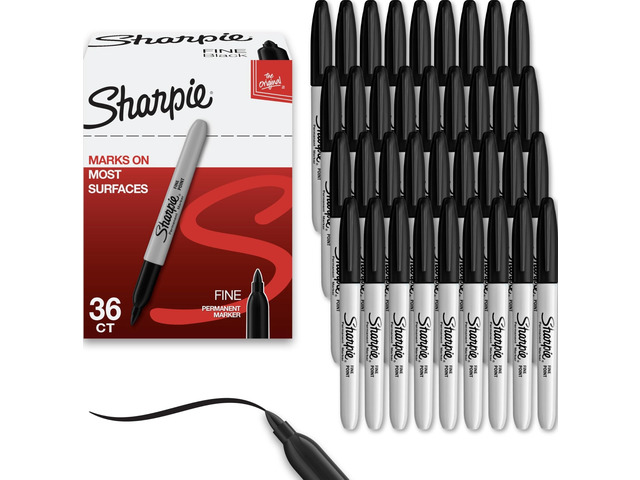 Permanent Markers, Bulk Set, Fine Tip Markers, For Plastic, Metal, Wood, And More, Black, 36 Count