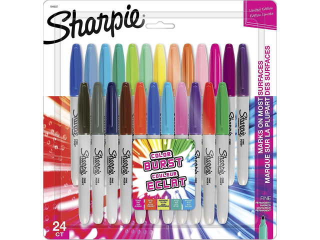 Permanent Markers, Color Burst Limited Edition, Fine Point, Assorted, 24 Count