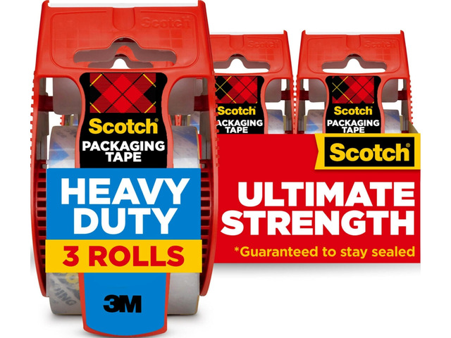 Heavy Duty Shipping Packing Tape, Clear, 1.88 in. x 22.2 yd. 3 Tape Rolls, Shipping and Packaging Supplies, with Dispensers