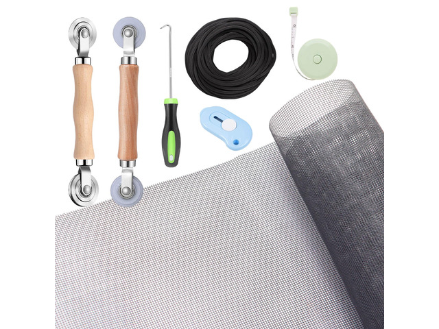 Windows Screen and Screen Door Repair Kit - 48'x118' Fiberglass Mesh Gray with Rolling Tool/Hook/Ruler/Cutter/Spline - Window Screen & Sliding...