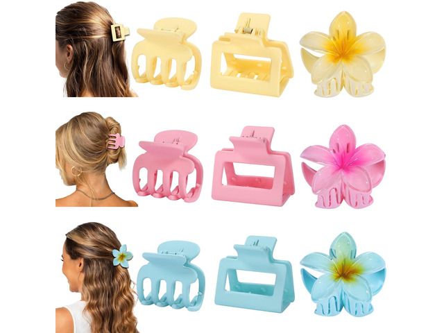 USDNICE Flower Hair Claw Clips for Women, 9 Pack, 3 Styles, Pink Medium and small sizes, flower, square and classic styles for thin or thick...